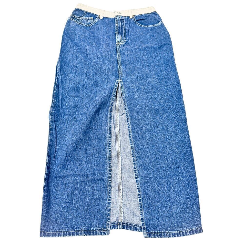 Calvin Klein Long Midi Denim jean Long Split Skirt Size 10 Vintage EUC